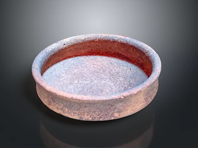 Ceramic Bowl With Red And Gray Rough Textured Round Shaped Surface 3d model