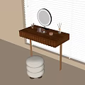 Modern Wooden Dressing Table With Round Mirror Cosmetics And Gold Metal Stool