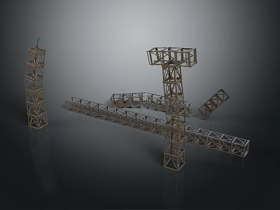 Industrial Metal Construction Scaffolding Equipment With Tower Frames And Bridge Sections 3d model
