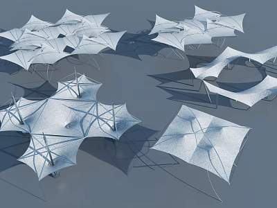 Modern Tensile Membrane Structure With Geometric Architectural Design And Lightweight Fabric 3d model