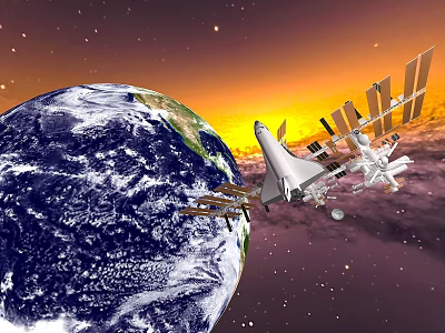 Earth And Spacecraft With Satellites In Space Scene 3d model Earth And Spacecraft With Satellites In Space Scene 3d model