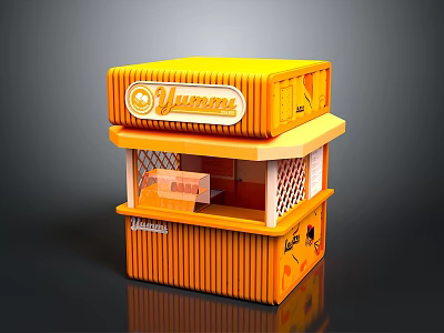 Orange Two Tiered Food Stall With Humana Logo Windows And Counter 3d model