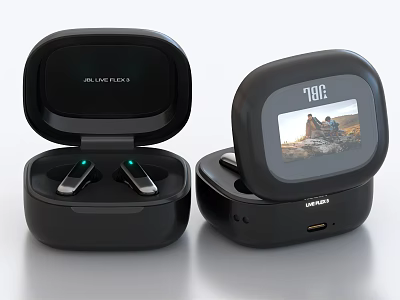 Wireless Earbuds With Bluetooth Charging Case Green Indicator Display Screen Time Scenic Image USB Port 3d model
