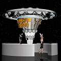 Futuristic Bar With Circular Top Yellow New Dance Club Signage Starry Background And Standing People