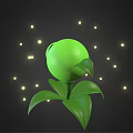 Cartoon Scene Featuring Green Plant With Glowing Lights Around And Dark Background And Leafy Stems