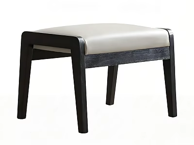 Modern Black Wooden Stool With Light Leather Padded Seat And Sturdy Legs 3d model