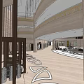 Elegant Hotel Lobby With Revolving Door Marble Floor Curved Ceiling And Chandeliers
