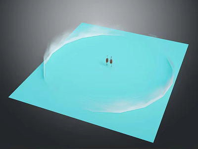 Computer Screen Interface Design With Blue Square Background Circular White Glow And Small Brown Icons 3d model