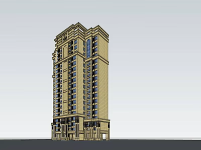 Modern Tall Residential Building Exterior With Glass Windows And Classic Facade 3d model