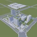Aerial Planning Of Modern Urban Buildings With Glass Curtain Walls And Connecting Corridor