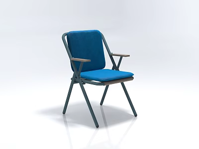 Modern Minimalist Single Chair In Blue Upholstery With Metal Frame And Armrests 3d model