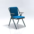 Modern Minimalist Single Chair In Blue Upholstery With Metal Frame And Armrests