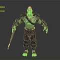 Muscular Bald Warrior With Armored Shoulders Arm Guards And Leather Pants Holding Sword