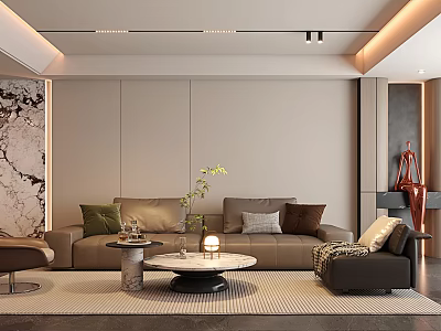 Elegant Modern Living Room Interior With Sofa Coffee Table Rug And Decorative Plants 3d model