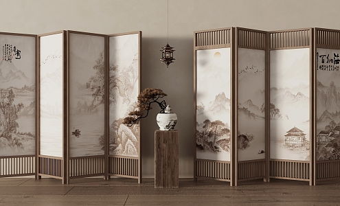 New Chinese Screen Wooden Screen Partition 3d model