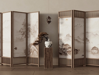 New Chinese Screen Wooden Screen Partition 3d model