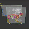 Mechanical Dog Figure with Golden Structure Green Panels and Smoke on Dark Background with Reflection
