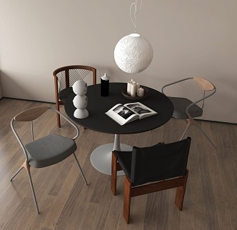 Modern dining table and chair combination chandelier 3d model