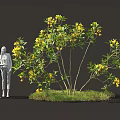 Two Human Silhouettes Standing Beside Tree With Yellow Flowers And Grass Patch 3d model