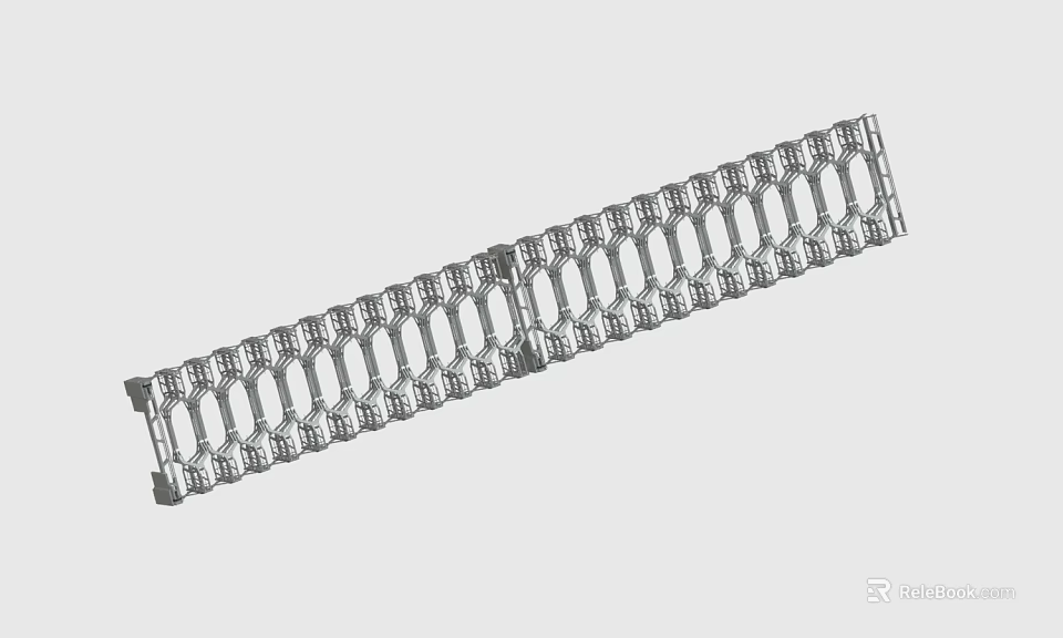 Silver Metal Chain Mechanical Part With Circular Holes And Link Structure 3d model 