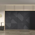 Modern Bedroom Accent Wall With Geometric Pattern Design And Dark Textured Panels 3d model