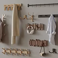 Wooden And Metal Wall Hooks With Scarf Shirt Headphones And Camera