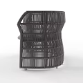 Modern Woven Rattan Leisure Chair with Dark Frame and Gray Cushion Design
