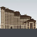 Classical Style Hotel Building With Multi Story Structure And Clock Tower Entrance 3d model