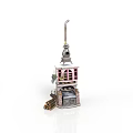 Miniature Building Model With Steeple Grid Windows Doorway And Decorative Steps