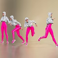 Women In White Spotted Hoodies And Pink Leggings Running On Light Background