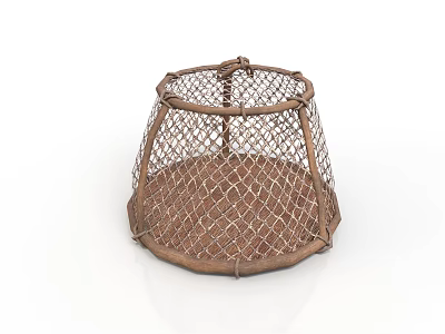 Handwoven Rattan Basket With Grid Pattern For Home Storage And Decor 3d model