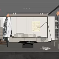 Modern Living Room Interior With Beige Sofa Coffee Table Decorative Artwork Floor Lamp And Plant