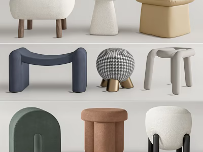 Modern Upholstered Sofa Stools With Various Designs And Neutral Tones For Living Room Decor 3d model