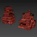 Shabby Multi Story Building Models With Cluttered Balconies And Stairs For Scene