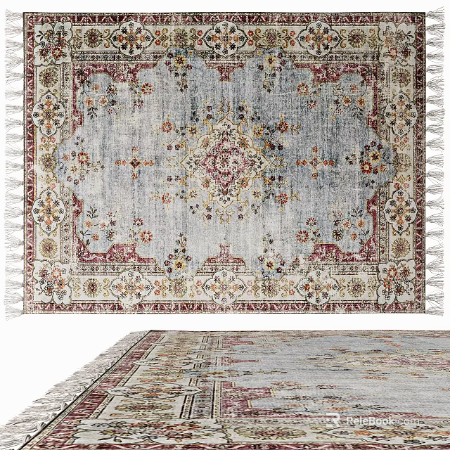 Classic Vintage Square Carpet With Intricate Traditional Pattern Tassels And Neutral Beige Red Hues 3d model 