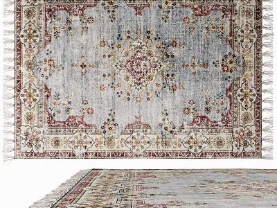 Classic Vintage Square Carpet With Intricate Traditional Pattern Tassels And Neutral Beige Red Hues 3d model