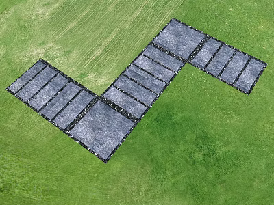 Garden Ornament Featuring V Shaped Black Stone Path On Green Grass With Gaps 3d model