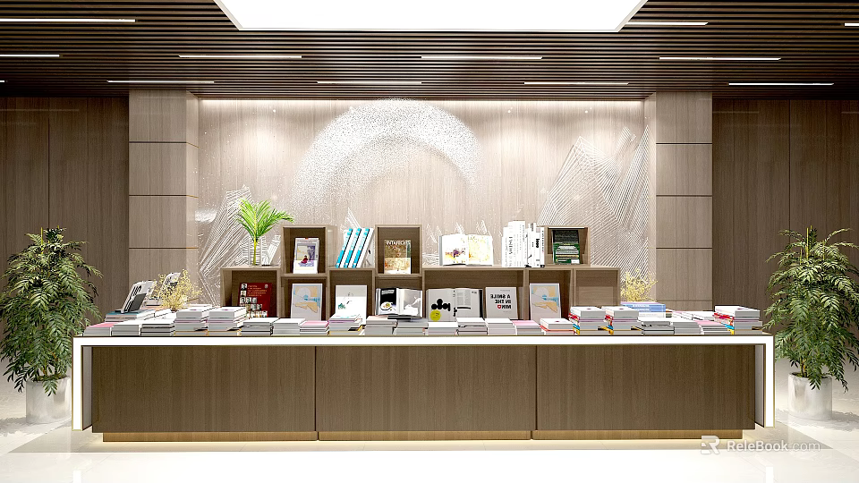 Modern Interior Display Shelves With Books Decorative Items Green Plant And Lighting 3d model 