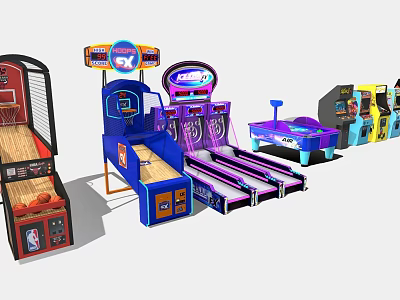 Colorful Arcade Entertainment Appliances Featuring Basketball Bowling Air Hockey And Game Machines 3d model