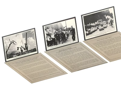 Vintage Expanded Cards with Black and White Historical Photos and Text Content 3d model