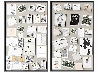 Stylish Decorative Bulletin Board With Various Notes Photos Cards And Papers 3d model