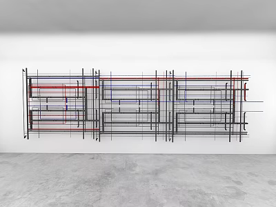 Abstract Wall Art With Colorful Lines On White Background And Gray Floor 3d model