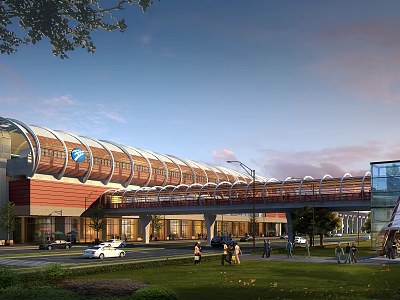 Modern Transportation Hub With Curved Glass Roof Connecting Buildings Pedestrians And Vehicles 3d model
