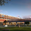 Modern Transportation Hub With Curved Glass Roof Connecting Buildings Pedestrians And Vehicles