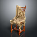 Wooden Chair With Upholstered Seat Back And Carved Legs In Wrinkled Fabric