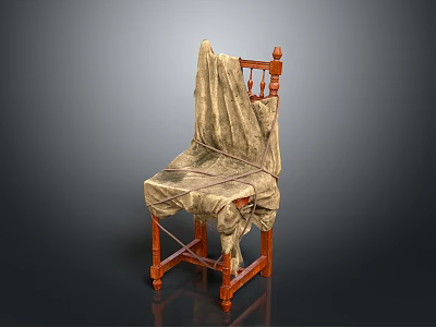Wooden Chair With Upholstered Seat Back And Carved Legs In Wrinkled Fabric 3d model