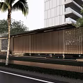 Modern Building Exterior Wall Featuring Large Tree Courtyard Paved Ground And Entrance