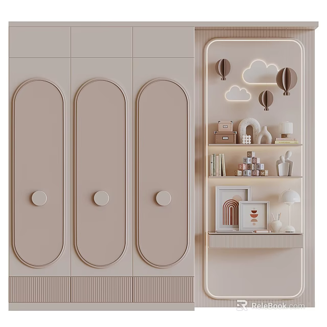 Modern Decorative Cabinet With Cloud Balloon Decor Small Ornaments Books And Picture Frames 3d model 