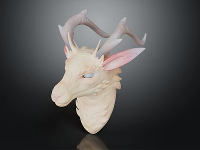 Decorative Ornament Set Featuring Light Colored Deer Head With Pink Ears And Antlers 3d model