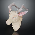 Decorative Ornament Set Featuring Light Colored Deer Head With Pink Ears And Antlers